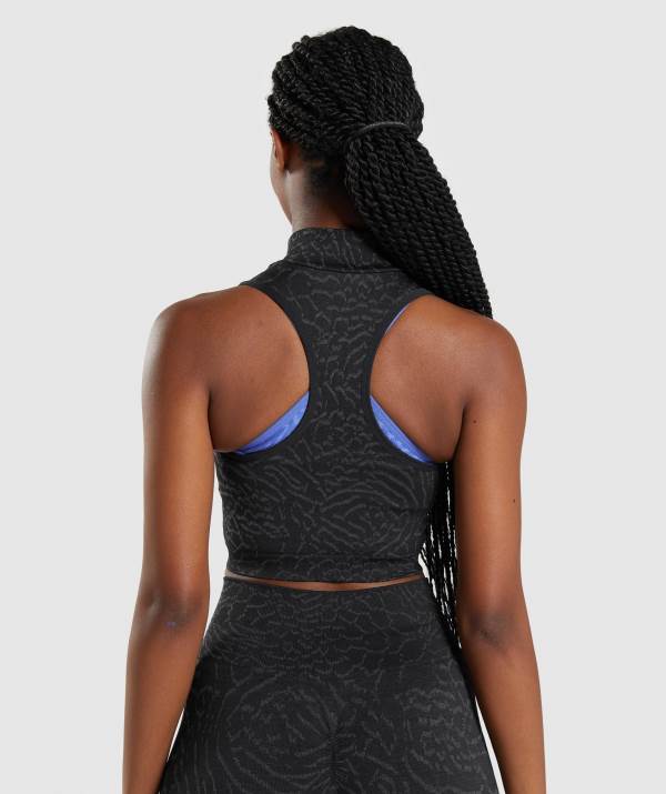 Damske Crop Top Gymshark Adapt Animal Seamless Crop 1/2 Zip Čierne | KC5327481